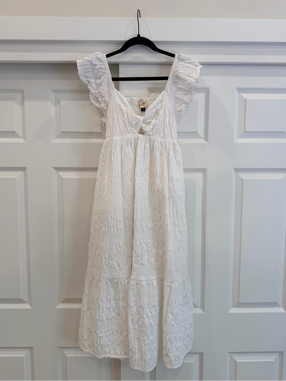 Universal Thread Cream Smocked Top with Ruffle Trim